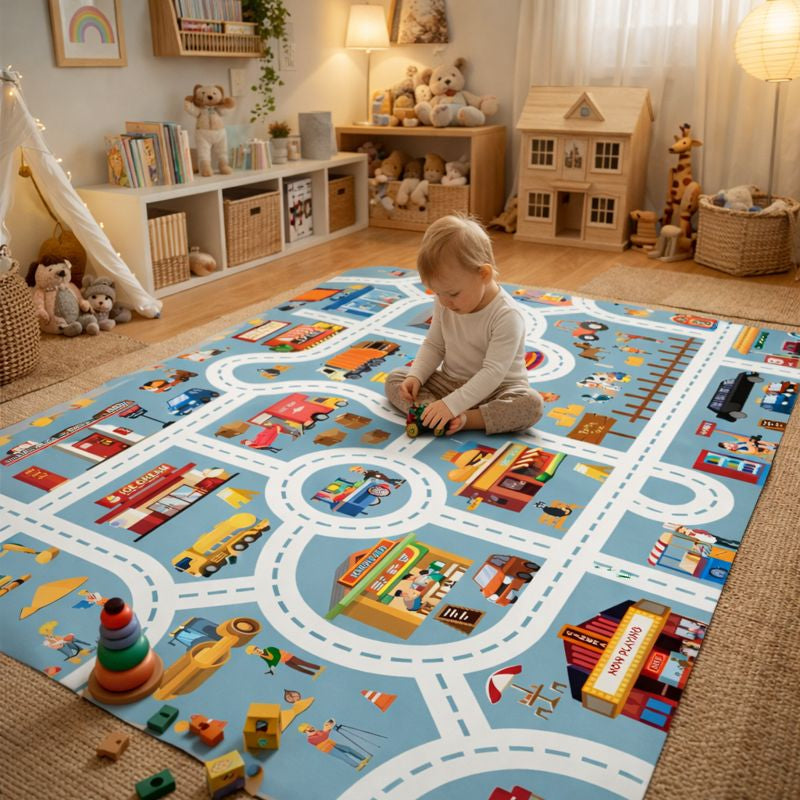 Traffic City Road Play Mat Rug for Kids Playroom Floor | Taveroa