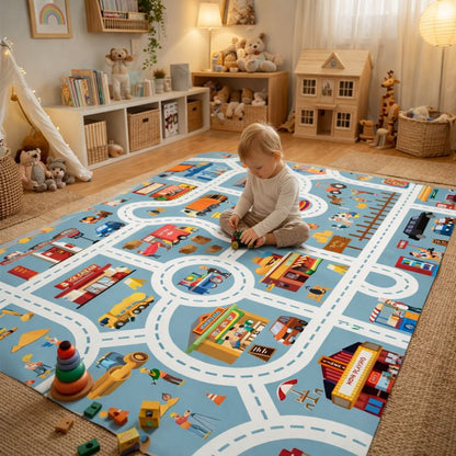 Traffic City Road Play Mat Rug for Kids Playroom Floor | Taveroa