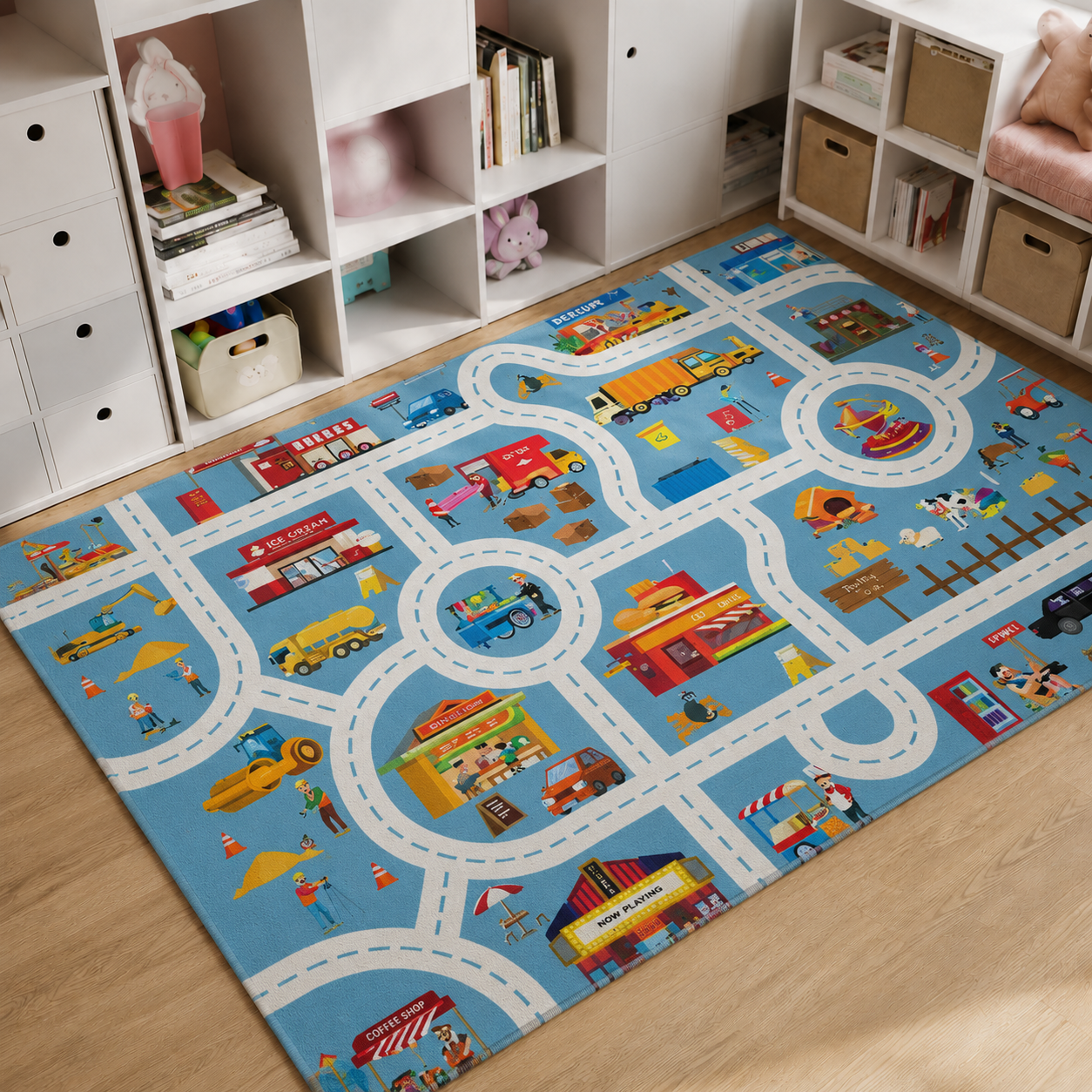Traffic City Road Play Mat Rug for Kids Playroom Floor | Taveroa