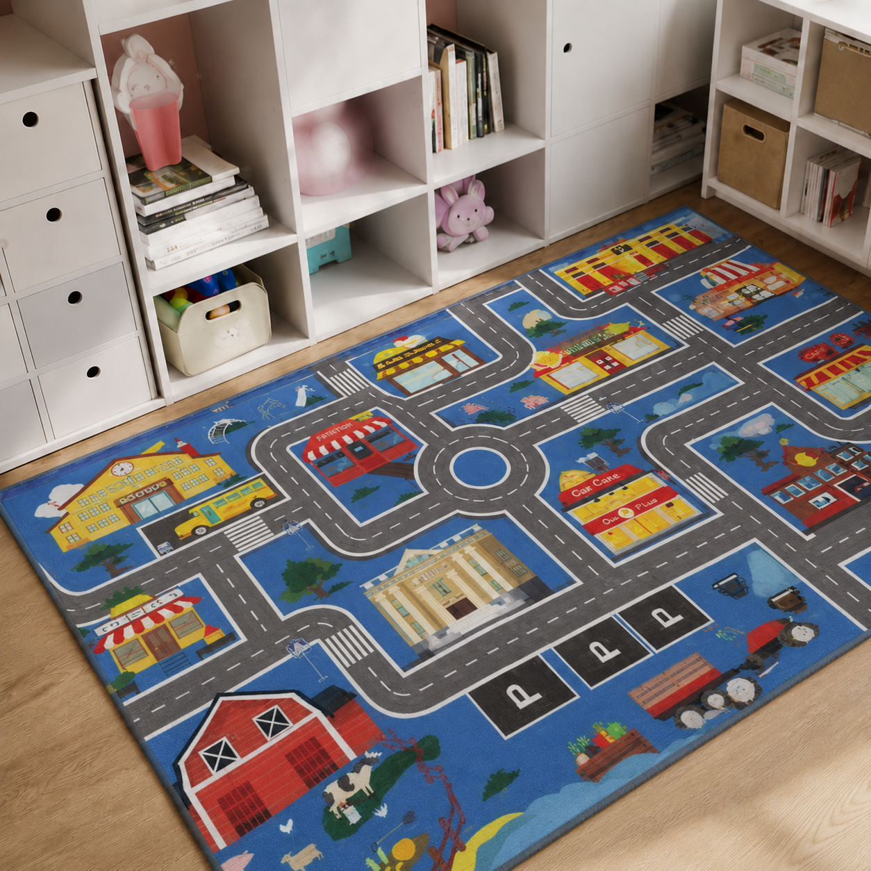 Traffic City Road Play Mat Rug for Kids Room and Toy Cars | Valtira