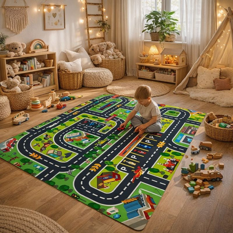 Traffic Road Play Mat Rug for Kids Playroom City Design | Merovia