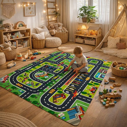 Traffic Road Play Mat Rug for Kids Playroom City Design | Merovia