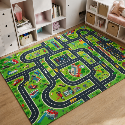 Traffic Road Play Mat Rug for Kids Playroom City Design | Merovia