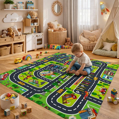Traffic Road Play Mat Rug for Kids Playroom City Design | Merovia