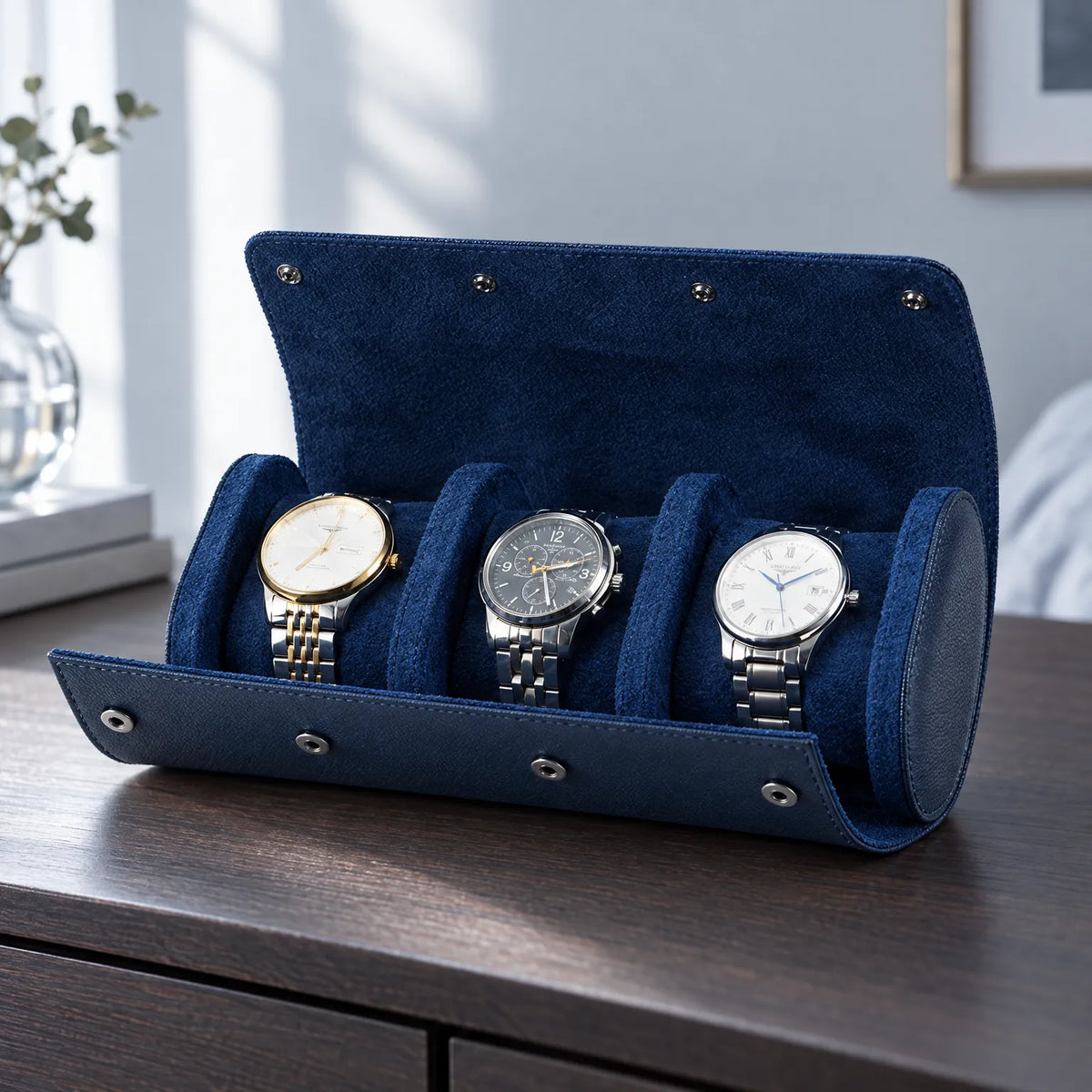 Travel Watch Roll with Soft Interior and Snap Button Closure