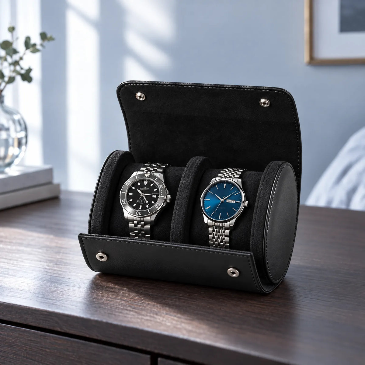 Travel Watch Roll with Soft Interior and Snap Button Closure