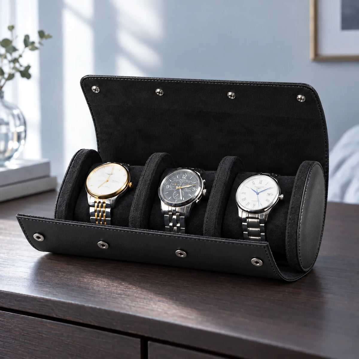 Travel Watch Roll with Soft Interior and Snap Button Closure
