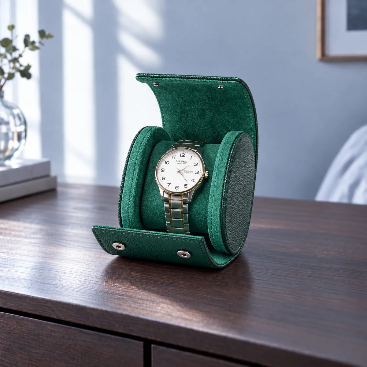 Travel Watch Roll with Soft Interior and Snap Button Closure