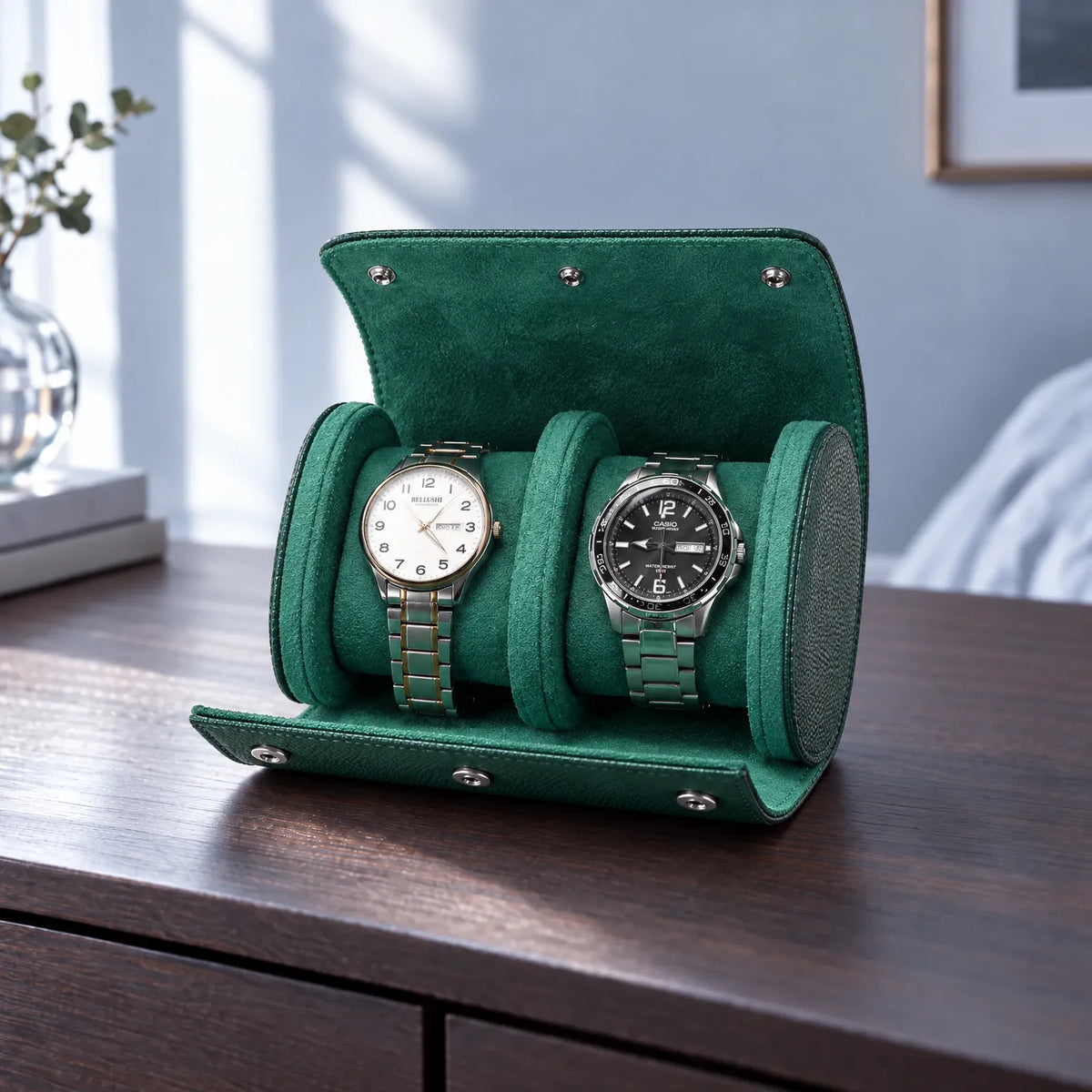 Travel Watch Roll with Soft Interior and Snap Button Closure