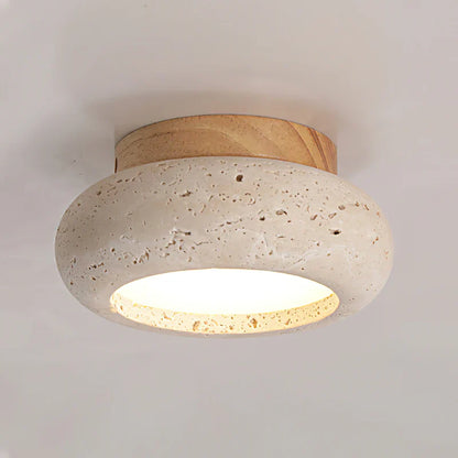 Travertine Stone Ceiling Light Wood Base Modern Indoor | Calvero