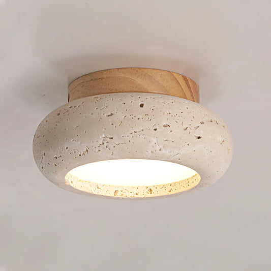 Travertine Stone Ceiling Light Wood Base Modern Indoor | Calvero
