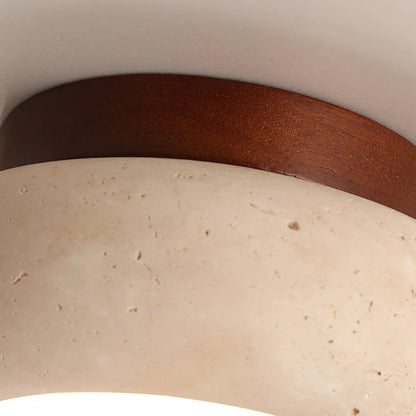 Travertine Stone Ceiling Light Wood Base Modern Indoor | Calvero