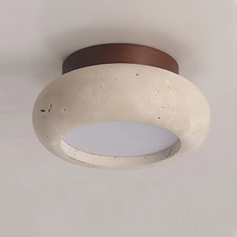 Travertine Stone Ceiling Light Wood Base Modern Indoor | Calvero