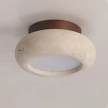 Travertine Stone Ceiling Light Wood Base Modern Indoor | Calvero