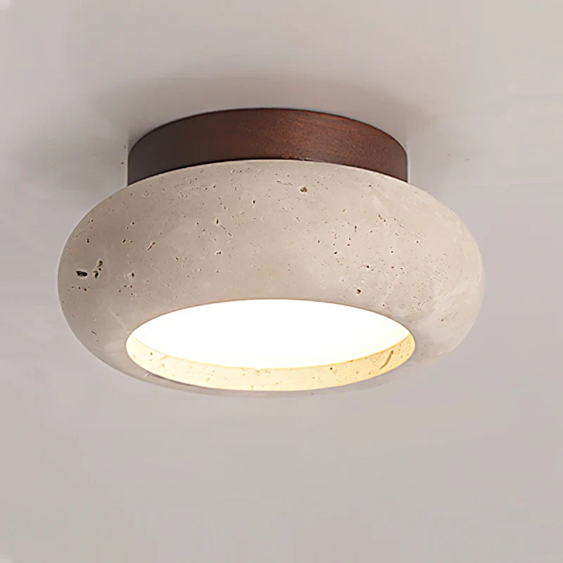 Travertine Stone Ceiling Light Wood Base Modern Indoor | Calvero