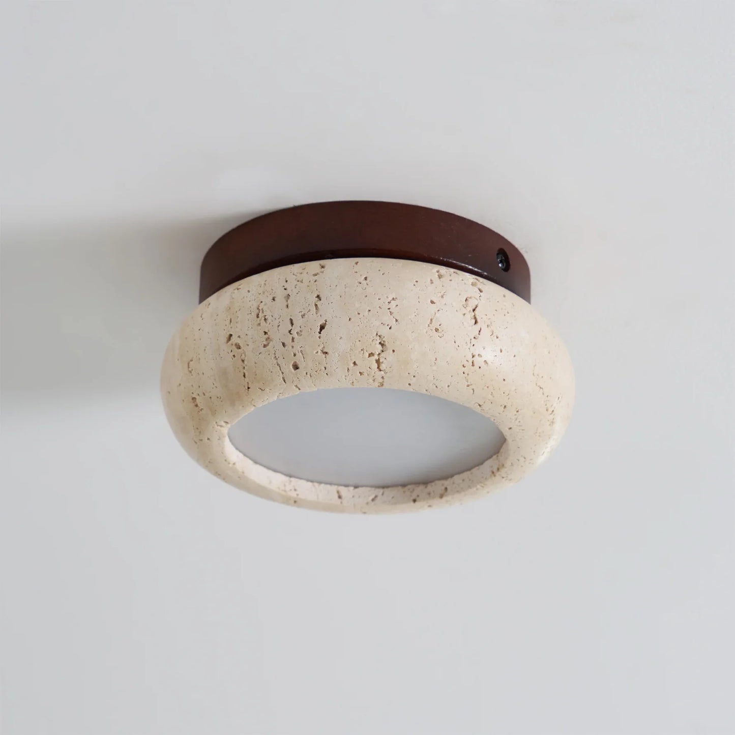 Travertine Stone Ceiling Light Wood Base Modern Indoor | Calvero