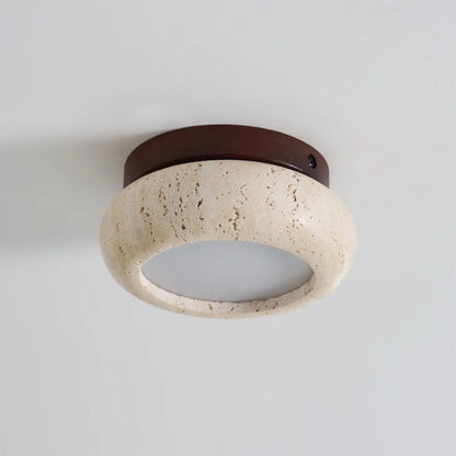 Travertine Stone Ceiling Light Wood Base Modern Indoor | Calvero