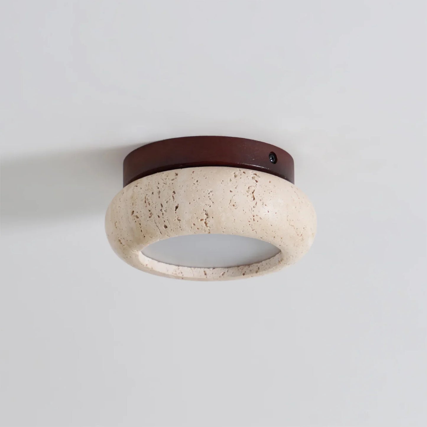 Travertine Stone Ceiling Light Wood Base Modern Indoor | Calvero