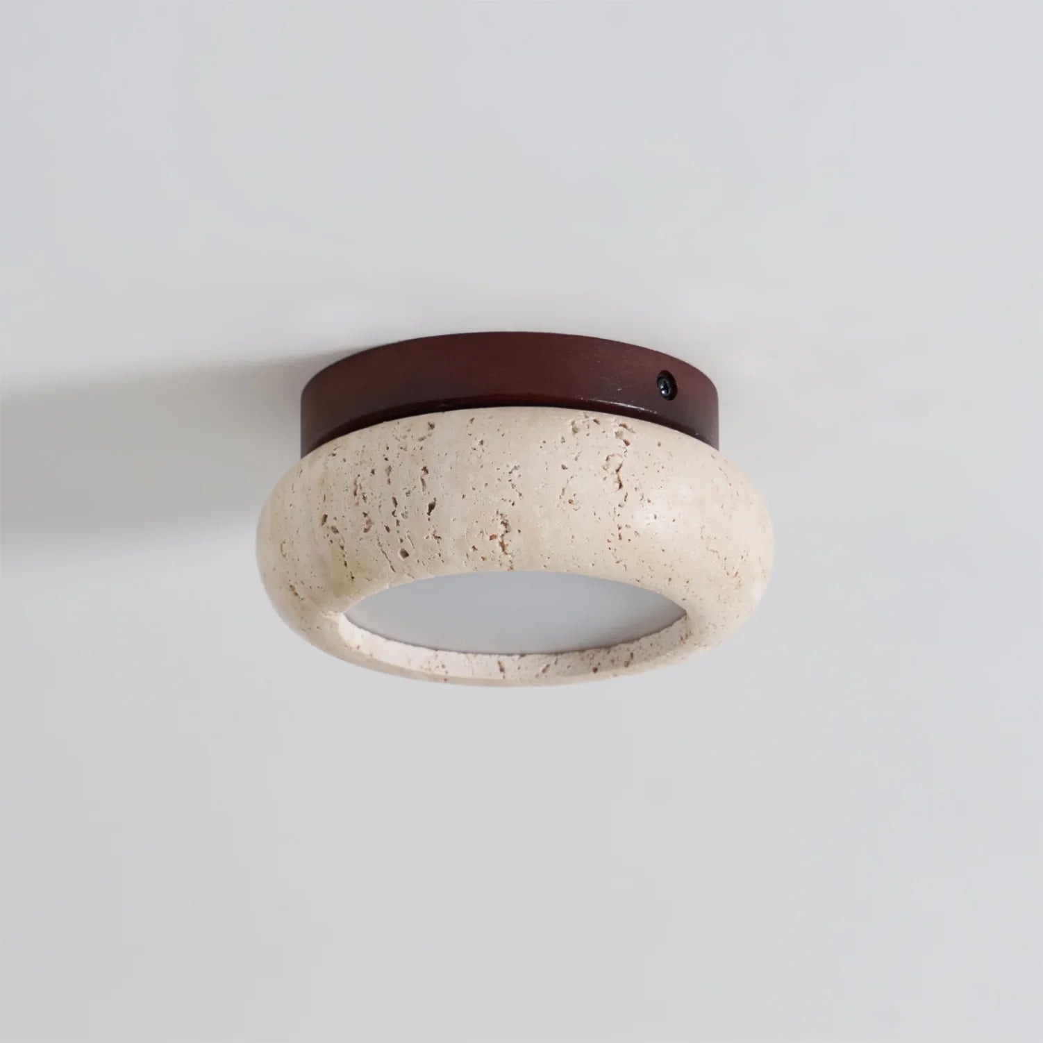 Travertine Stone Ceiling Light Wood Base Modern Indoor | Calvero