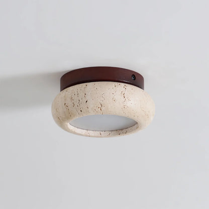 Travertine Stone Ceiling Light Wood Base Modern Indoor | Calvero