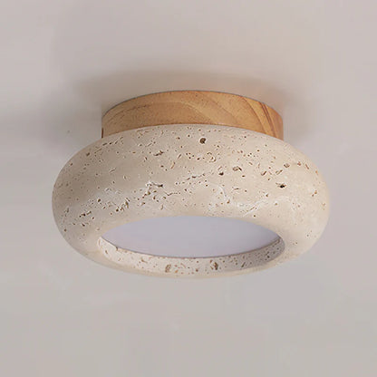Travertine Stone Ceiling Light Wood Base Modern Indoor | Calvero