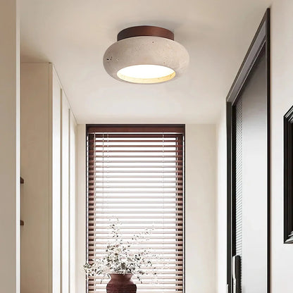 Travertine Stone Ceiling Light Wood Base Modern Indoor | Calvero