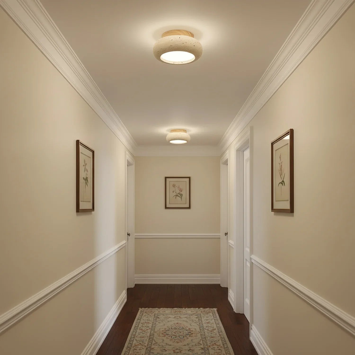 Travertine Stone Ceiling Light Wood Base Modern Indoor | Calvero