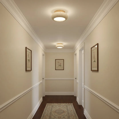 Travertine Stone Ceiling Light Wood Base Modern Indoor | Calvero