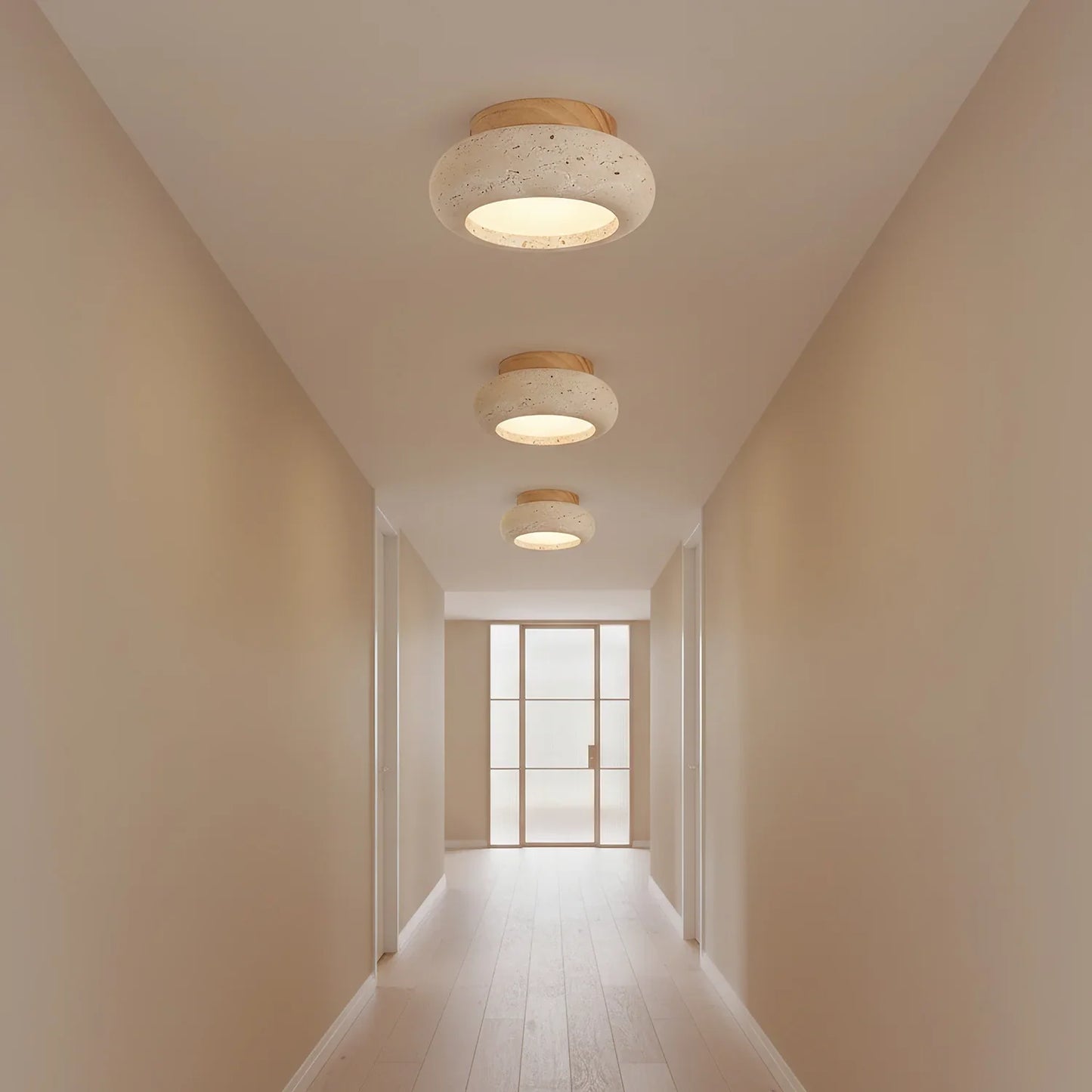 Travertine Stone Ceiling Light Wood Base Modern Indoor | Calvero
