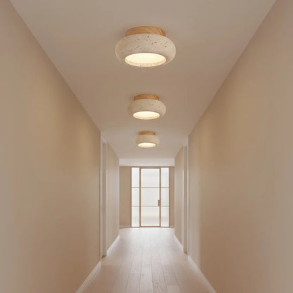 Travertine Stone Ceiling Light Wood Base Modern Indoor | Calvero