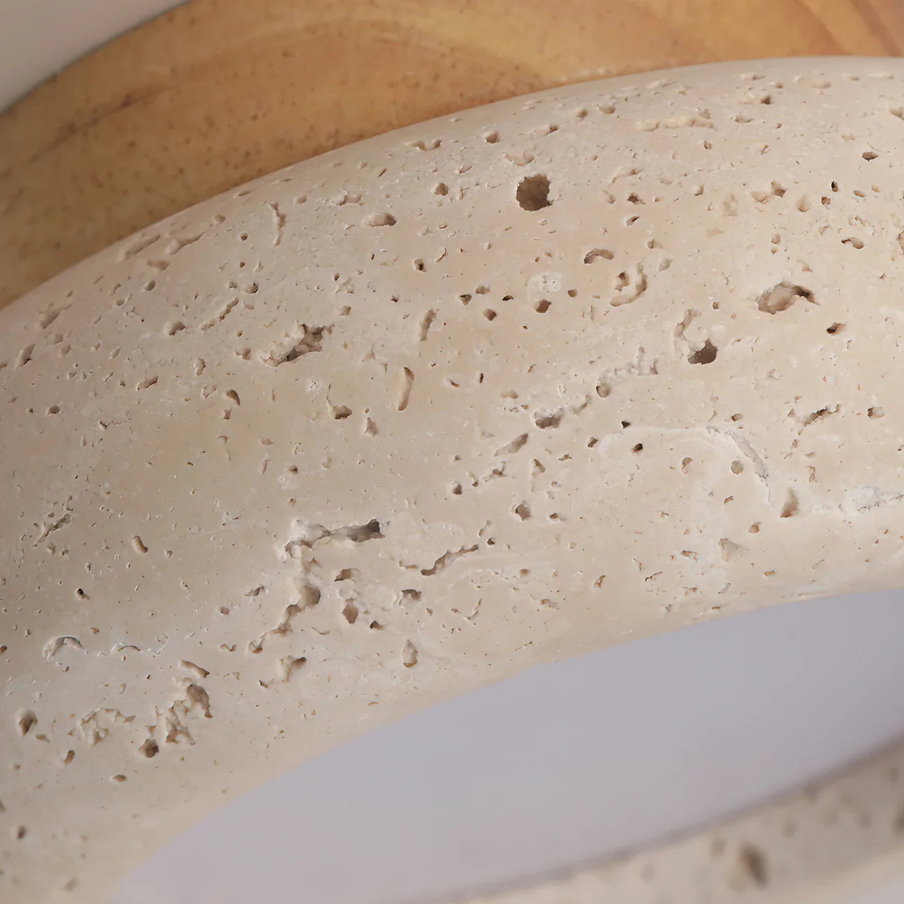 Travertine Stone Ceiling Light Wood Base Modern Indoor | Calvero