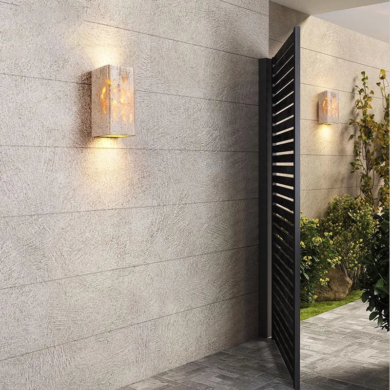 Travertine Stone Minimalist Outdoor Wall Light | Travora