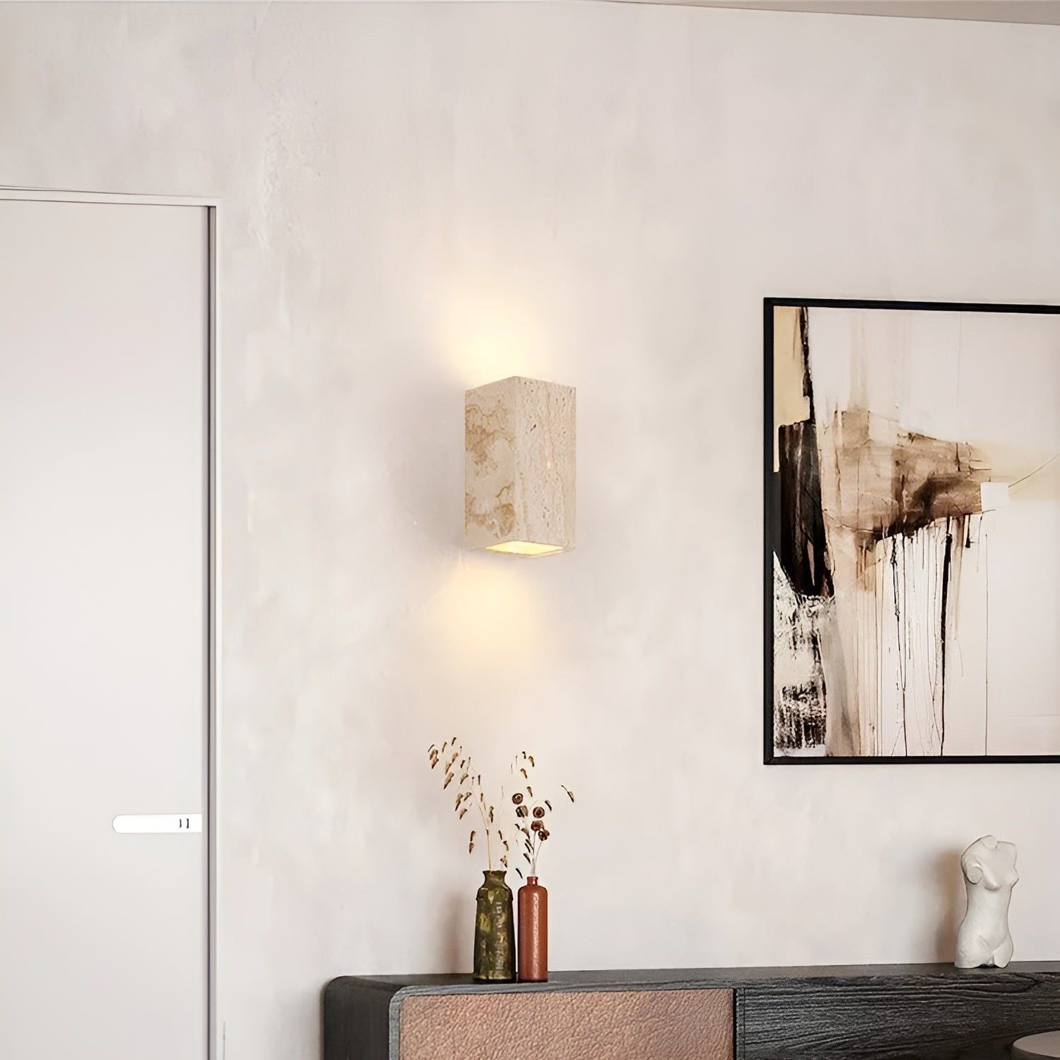 Travertine Stone Minimalist Outdoor Wall Light | Travora