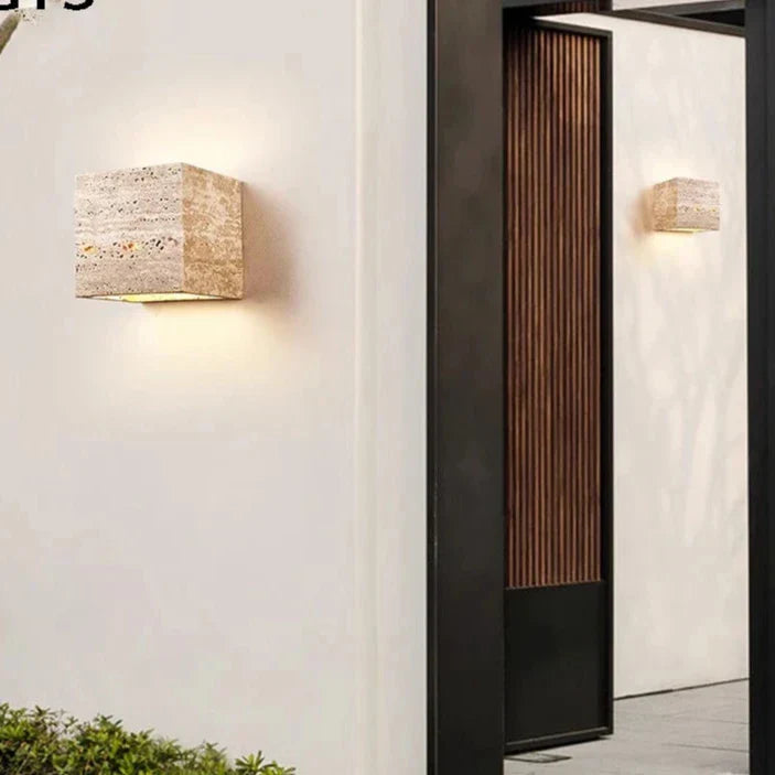 Travertine Stone Minimalist Outdoor Wall Light | Travora