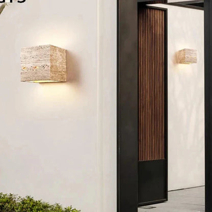 Travertine Stone Minimalist Outdoor Wall Light | Travora
