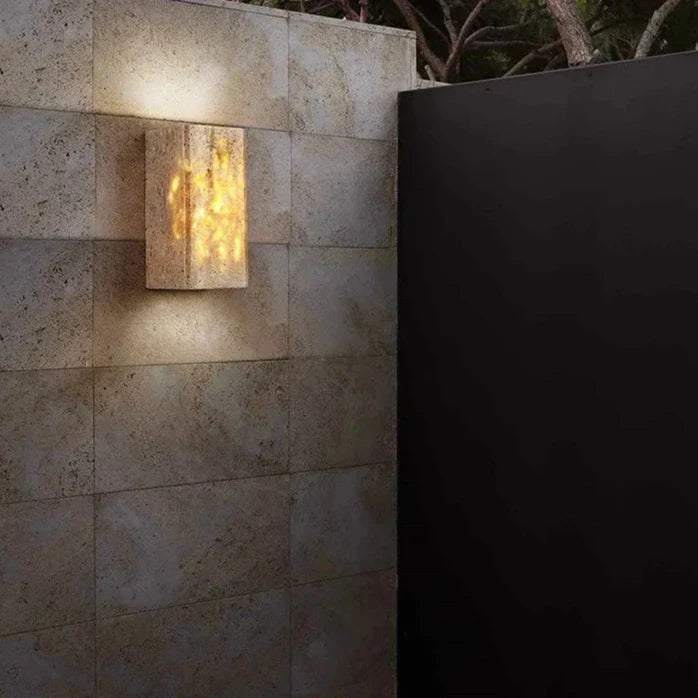 Travertine Stone Minimalist Outdoor Wall Light | Travora