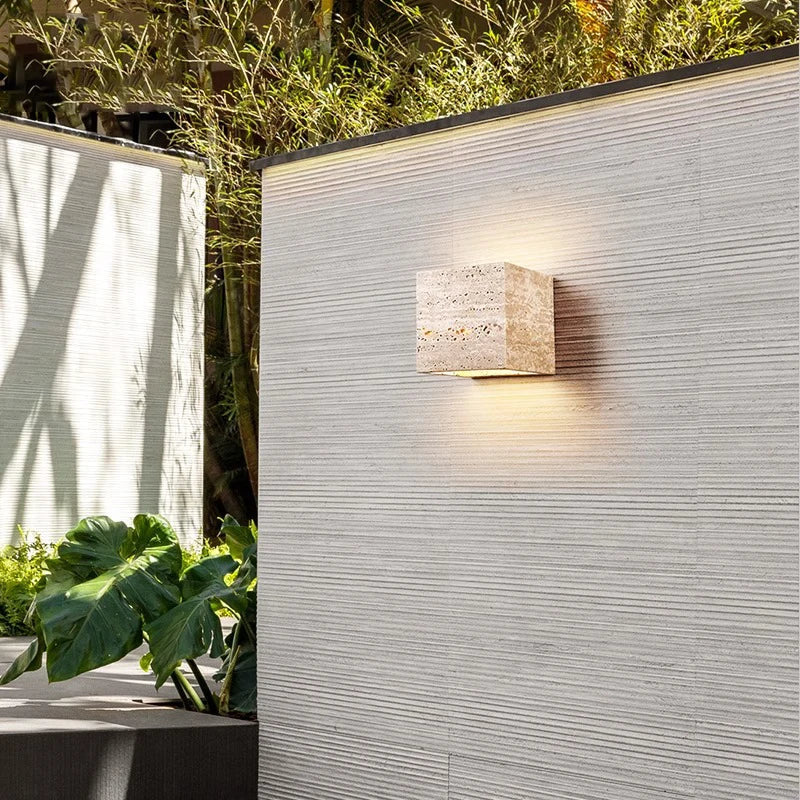 Travertine Stone Minimalist Outdoor Wall Light | Travora