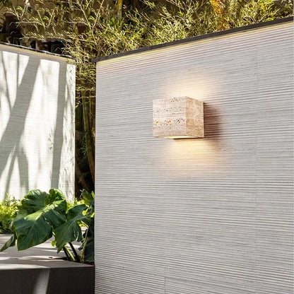 Travertine Stone Minimalist Outdoor Wall Light | Travora