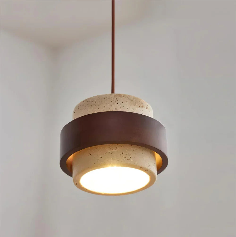 Travertine Stone Pendant Light With Walnut Accent | Novaro