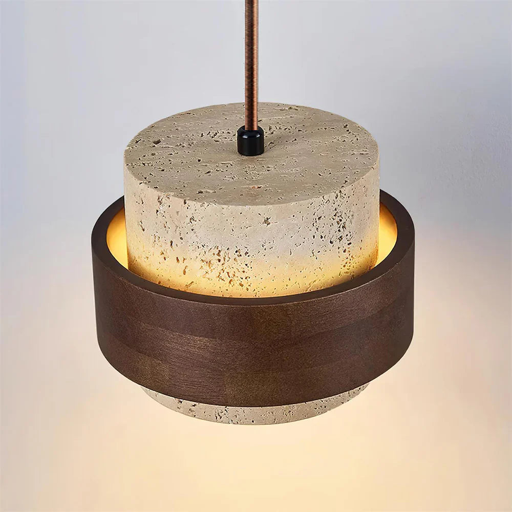 Travertine Stone Pendant Light With Walnut Accent | Novaro