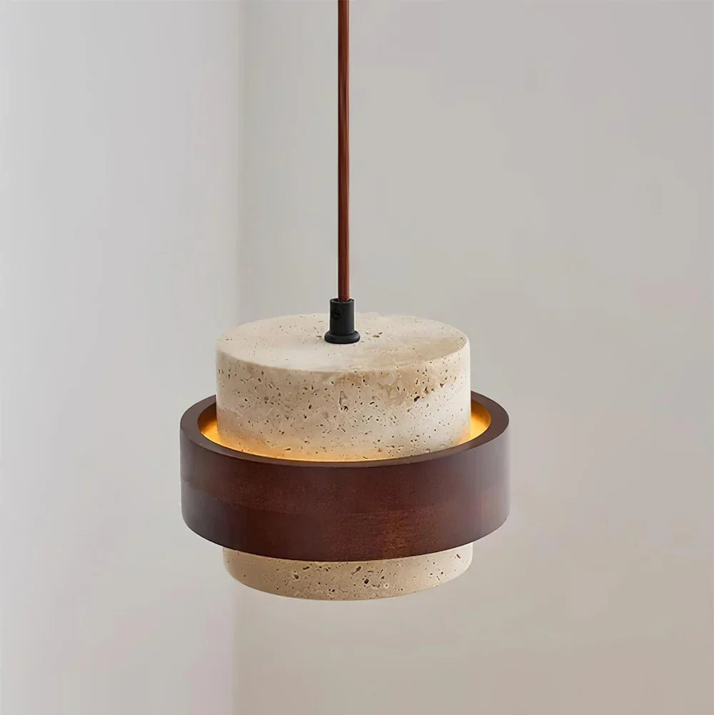 Travertine Stone Pendant Light With Walnut Accent | Novaro