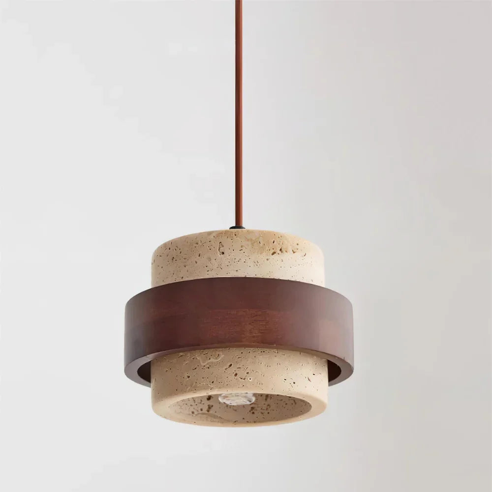 Travertine Stone Pendant Light With Walnut Accent | Novaro