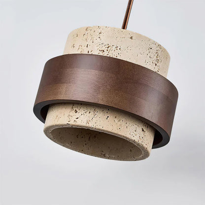 Travertine Stone Pendant Light With Walnut Accent | Novaro