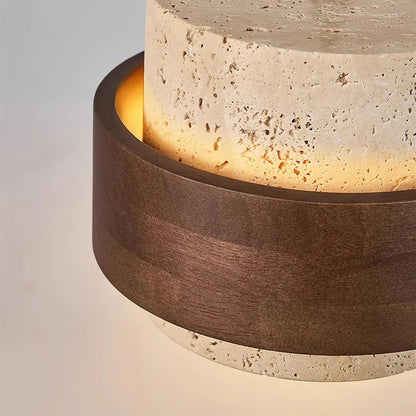 Travertine Stone Pendant Light With Walnut Accent | Novaro