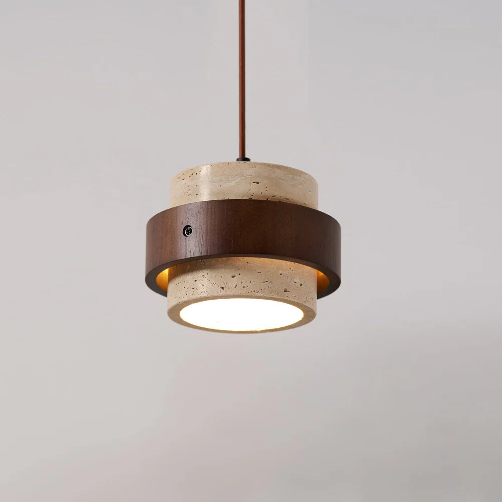 Travertine Stone Pendant Light With Walnut Accent | Novaro