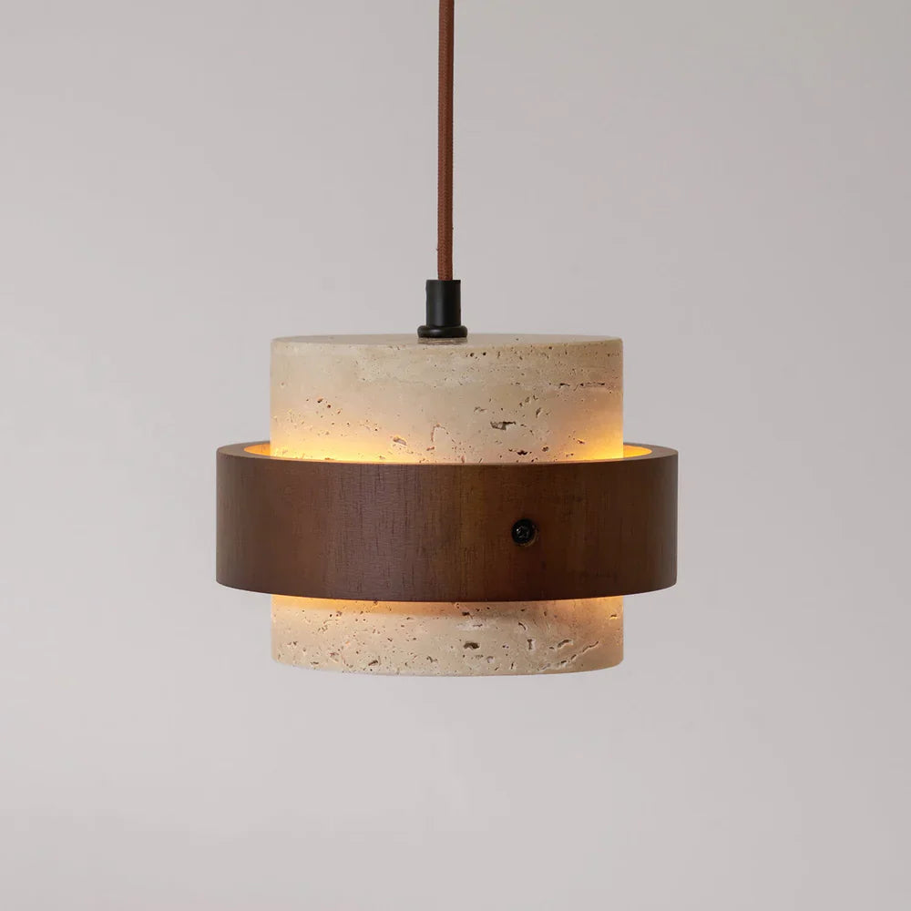 Travertine Stone Pendant Light With Walnut Accent | Novaro