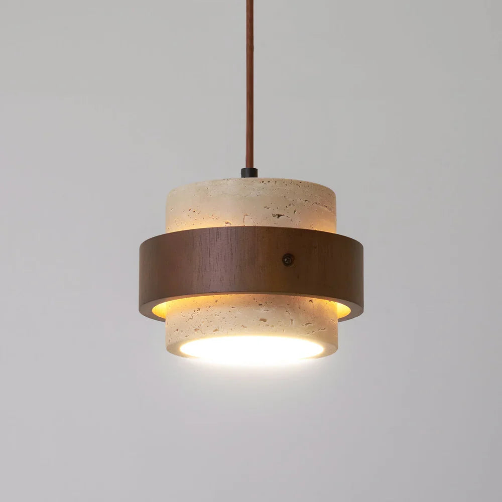 Travertine Stone Pendant Light With Walnut Accent | Novaro