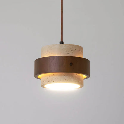 Travertine Stone Pendant Light With Walnut Accent | Novaro
