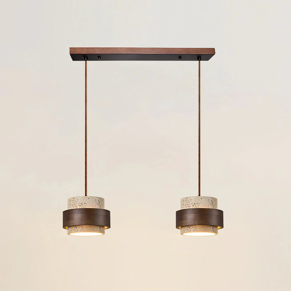 Travertine Stone Pendant Light With Walnut Accent | Novaro