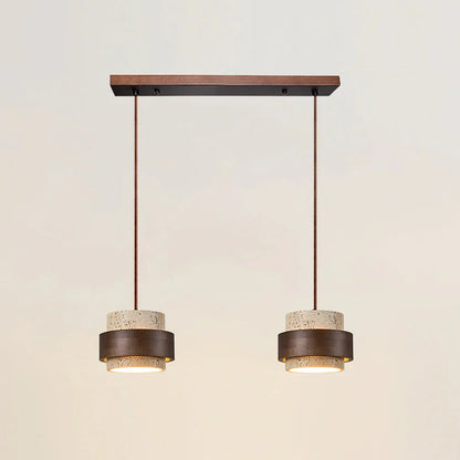 Travertine Stone Pendant Light With Walnut Accent | Novaro